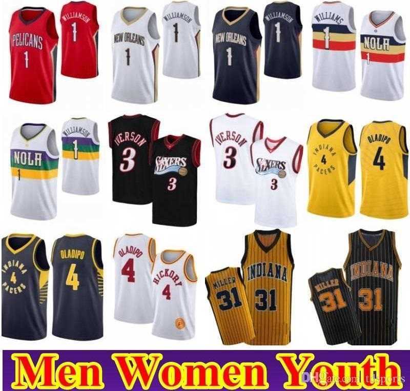 Mens Women kids youth Zion 1 Williamson Victor 4 Oladipo Basketball Jersey NCAA Allen 3 Iverson Reggie 31 Miller Retro Stitched Jersey, As shown in illustration
Mens Women kids youth Zion 1 Williamson Victor 4 Oladipo Basketball Jersey NCAA Allen 3 Iverson Reggie 31 Miller Retro Stitched Jersey, As shown in illustration