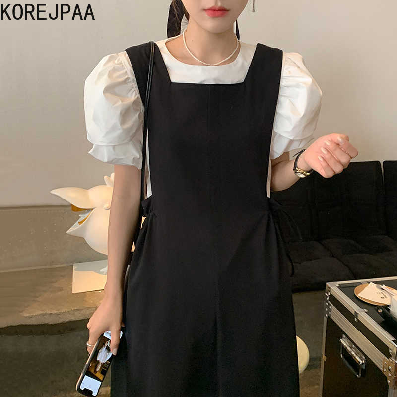 Korejpaa Women Dress Sets Korea Chic Retro Casual Round Neck Loose Bubble Sleeve Shirt and Double Drawstring Vest Vestido 210526
Korejpaa Women Dress Sets Korea Chic Retro Casual Round Neck Loose Bubble Sleeve Shirt and Double Drawstring Vest Vestido 210526