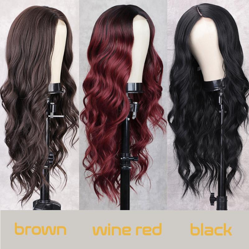 Synthetic Wigs Long Wavy For Black Women Natural Part Division Pink/Red Glueless Cosplay Heat Resistant Daily Wig