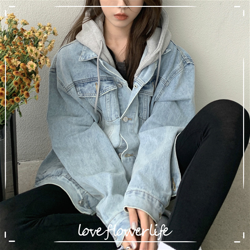 Denim Jackets for Women Hooded Casual Long Sleeve Vintage Jean Coats Female Winter Fake Two Piece Outerwear Korean Autumn 210521, Light blue
Denim Jackets for Women Hooded Casual Long Sleeve Vintage Jean Coats Female Winter Fake Two Piece Outerwear Korean Autumn 210521, Light blue