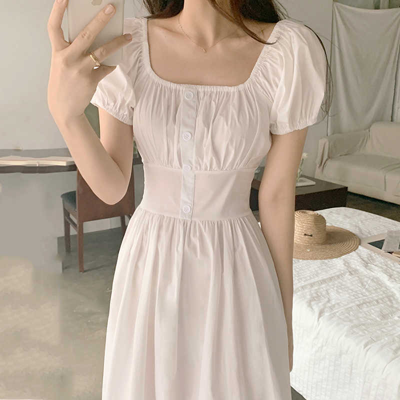 Korejpaa Women Dress Korea Chic Summer Gentle Square Collarfold Single-breasted Slim Bubble Sleeve Solid Color Vestido 210526, White
Korejpaa Women Dress Korea Chic Summer Gentle Square Collarfold Single-breasted Slim Bubble Sleeve Solid Color Vestido 210526, White