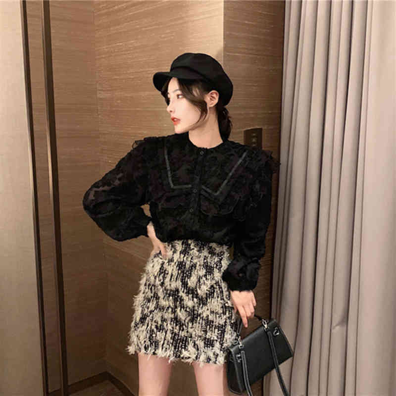 Arrival Autumn Korea Fashion Women Puff Sleeve Lace Shirts All-matched Sweet Cute Hairy Blouse Tops Female Blusas S518 210512