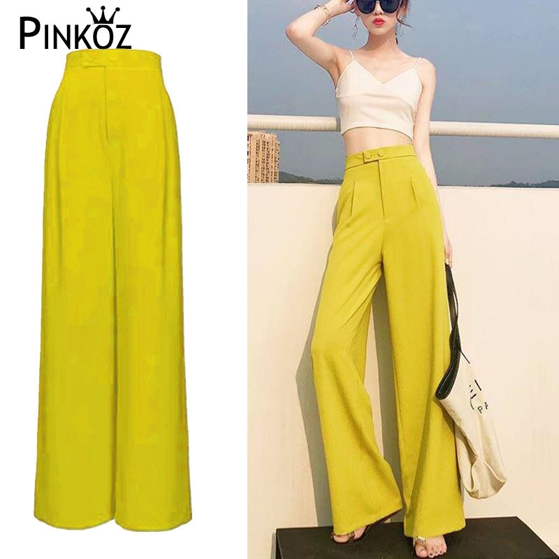 yellow wide leg pants high waist spring summer long pant fashion sweatpants women casual work ches female trouser 210421