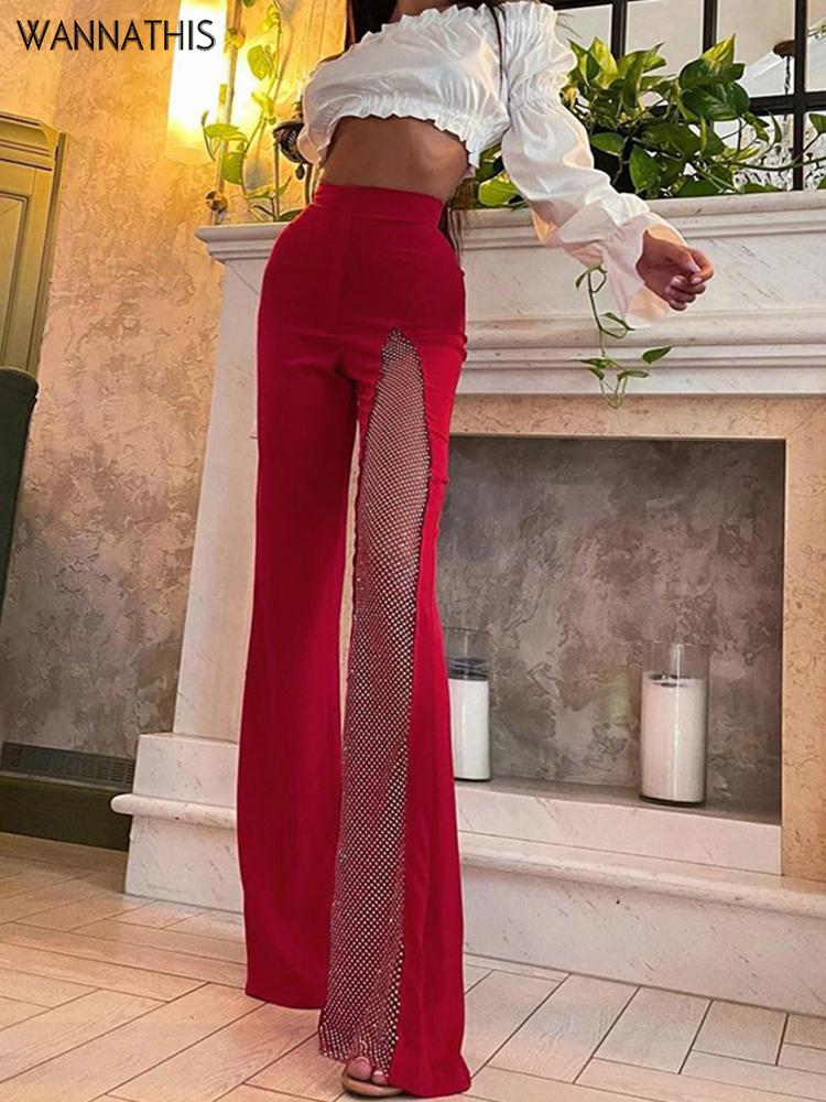 women's pants & capris wannathis y2k flare patchwork see through gauze women high waist 2021 fall red fitness casual elastic pantalones, Black;white
women's pants & capris wannathis y2k flare patchwork see through gauze women high waist 2021 fall red fitness casual elastic pantalones, Black;white