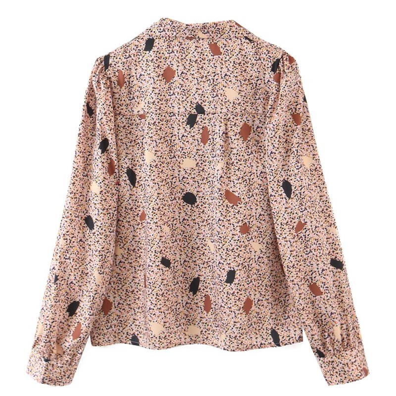 Vintage Notched Collar Colored Dot Print Shirt Retro Woman Loose Long sleeve Blouse Chic Tops Blousas 210429