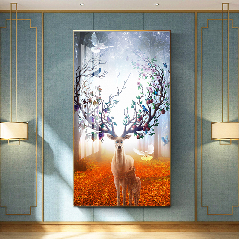 Deer Mother And Son Poster Animal In The Forest Tree Wall Art For Living Room Decorative Pictures Canvas Prints