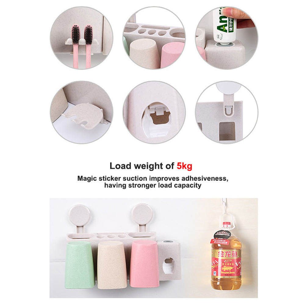 Toothbrush holder, Nordic Mouthwash label set, Toothbrush cup, wheat straw, three-cup toothbrush holder - 776-family of three