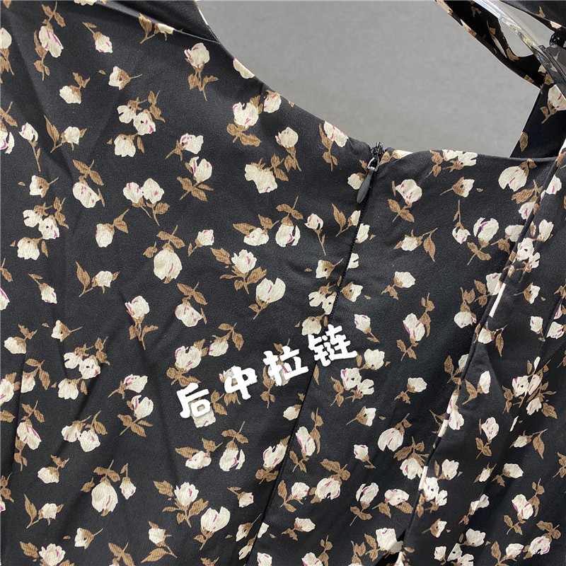 Sexy V-Neck Drawstring floral Print chiffon party Dress Retro Autumn Women Elegant Flare sleeve Beach holiday Long Robe 210519