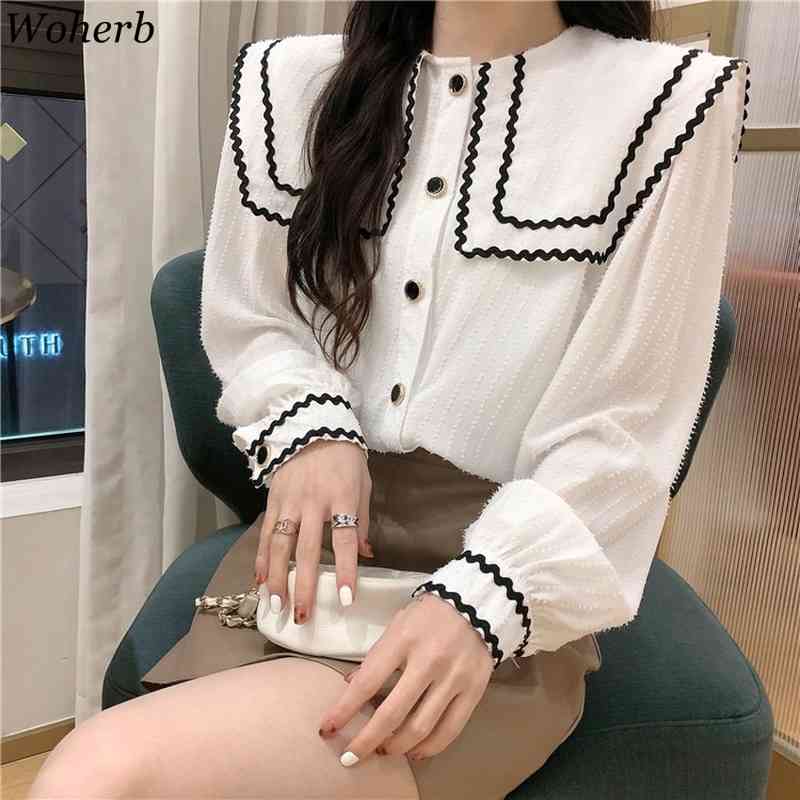 Korean Blouse Turn Down Collar Long Sleeve Shirts Women Summer All Match Casual Loose Fashion Tops Blusas 210519