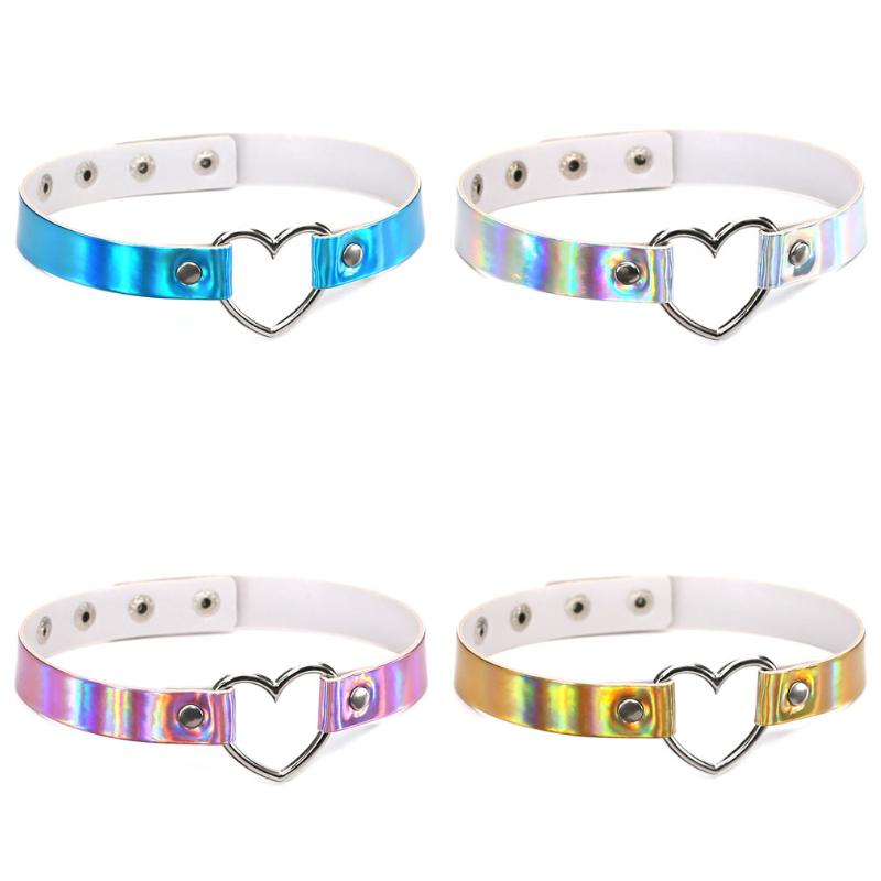 Chokers PU Leather Choker Necklace Gift For Women Holographic Heart Metal Laser Collar Chocker Fashion Jewelry Colorful
Chokers PU Leather Choker Necklace Gift For Women Holographic Heart Metal Laser Collar Chocker Fashion Jewelry Colorful