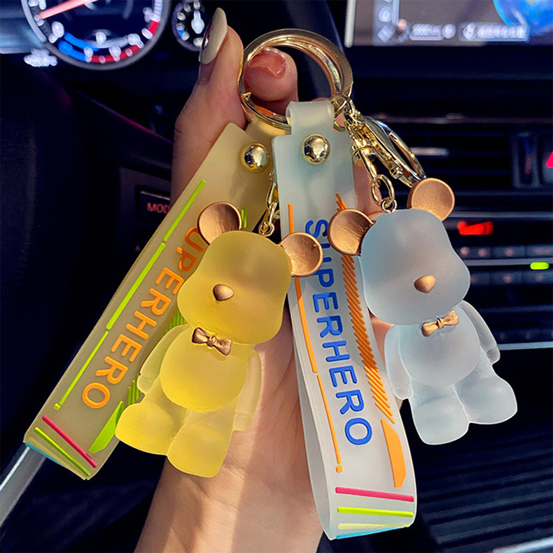 Trendy Transparent Bow Tie Bear Key Chain Women Cute Animal Keychain Lanyard Bag Charms Car Keyring Holder Jewelry Wholesale