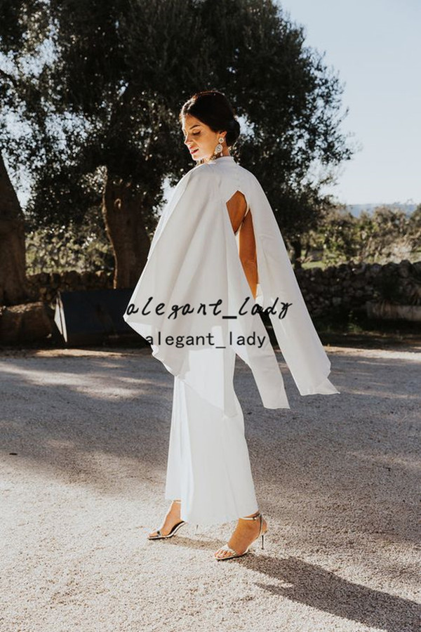Bohemain Country Wedding Jumpsuit with Cape Sleeve Ankle length Outdoor Garden Beach Fantasy Bridal Dress Pant Suit