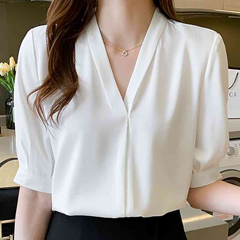 women Blouses Femme top Short Sleeve Blouse Women Blusas Mujer De Moda Verano V-Neck Chiffon White Blouse Shirt Tops E706 210602
women Blouses Femme top Short Sleeve Blouse Women Blusas Mujer De Moda Verano V-Neck Chiffon White Blouse Shirt Tops E706 210602