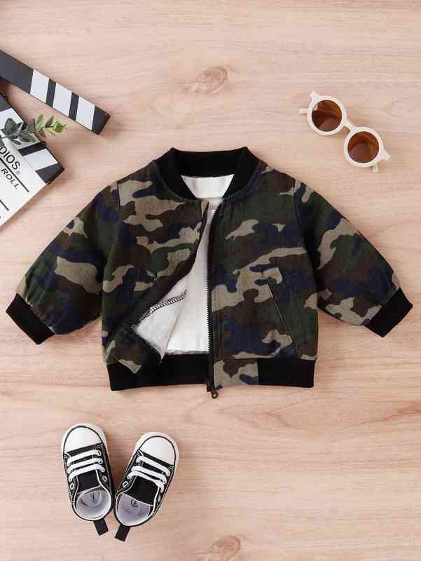 Baby Camo Print Zipper Bomber Jacket SHE