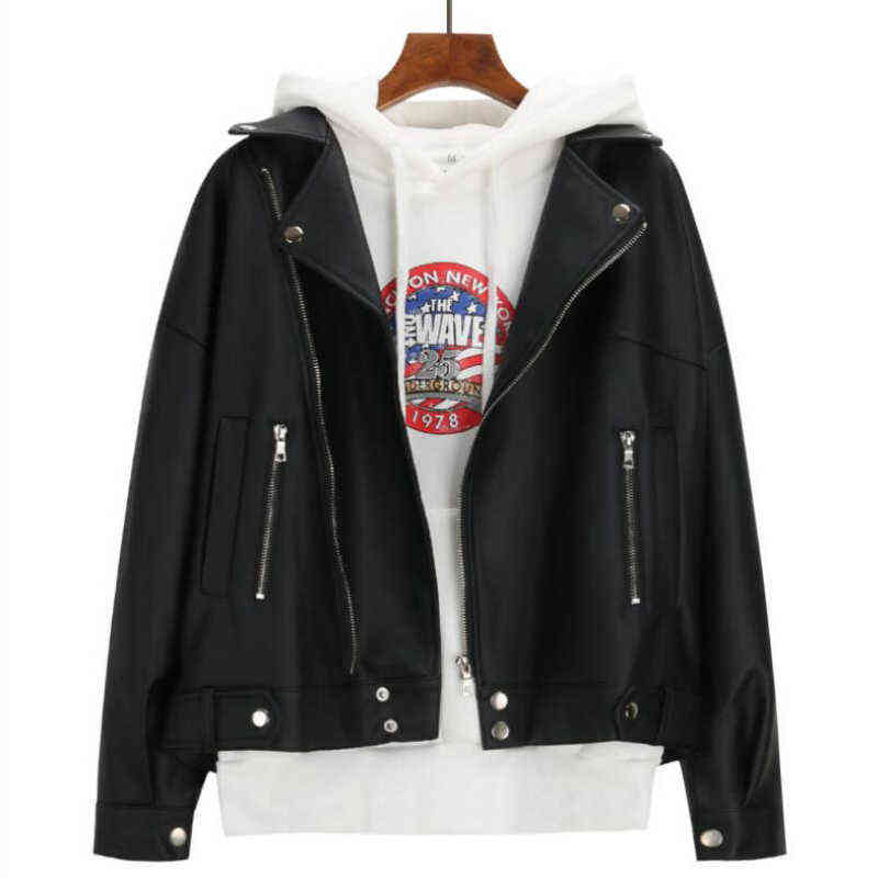 Arrival Women Autumn Winter Leather Jacket Oversized Boyfriend Korean Style Female Faux Coat Outwear Black Bike Jacket 211130