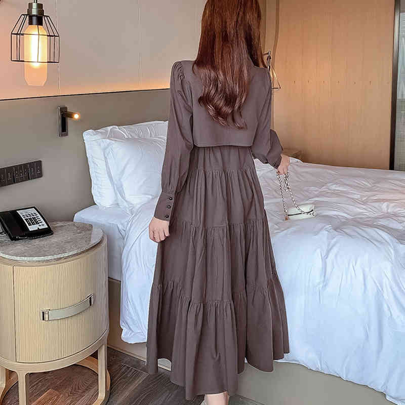 Comelsexy Autumn Long Dress Super Fairy French Style Elastic Waist Vintage Dress Women's Casual Office Dresses Vestidos 210515