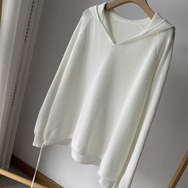Nomikuma Causal Hollow-out Hooded Sweater Coat Causal Long Sleeve Oversized Knitted Tops Spring Pullover Jumper 6E289 211109