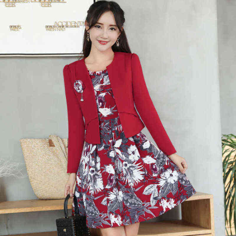 SHERAN Autumn Business Suit Elegant Office Professional Dresses for Ladies Women 2 Piece Dress Long Sleeve Blazer Sleeveles 211106