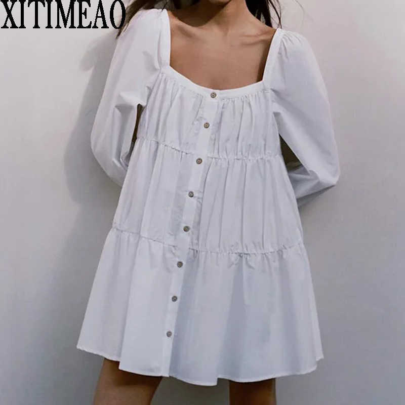 ZA Women Fashion Ruffled Plaid Mini Dress Vintage Square Neck Puff Sleeve Femal Solid color skirte Dresses Chic 210602, White
ZA Women Fashion Ruffled Plaid Mini Dress Vintage Square Neck Puff Sleeve Femal Solid color skirte Dresses Chic 210602, White