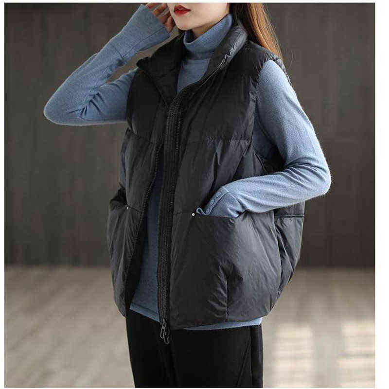 Body Warmer Women's Down Vest Jacket Loose White Duck Thick Waistcoat Zipper Sleeveless Coat For Women 211120