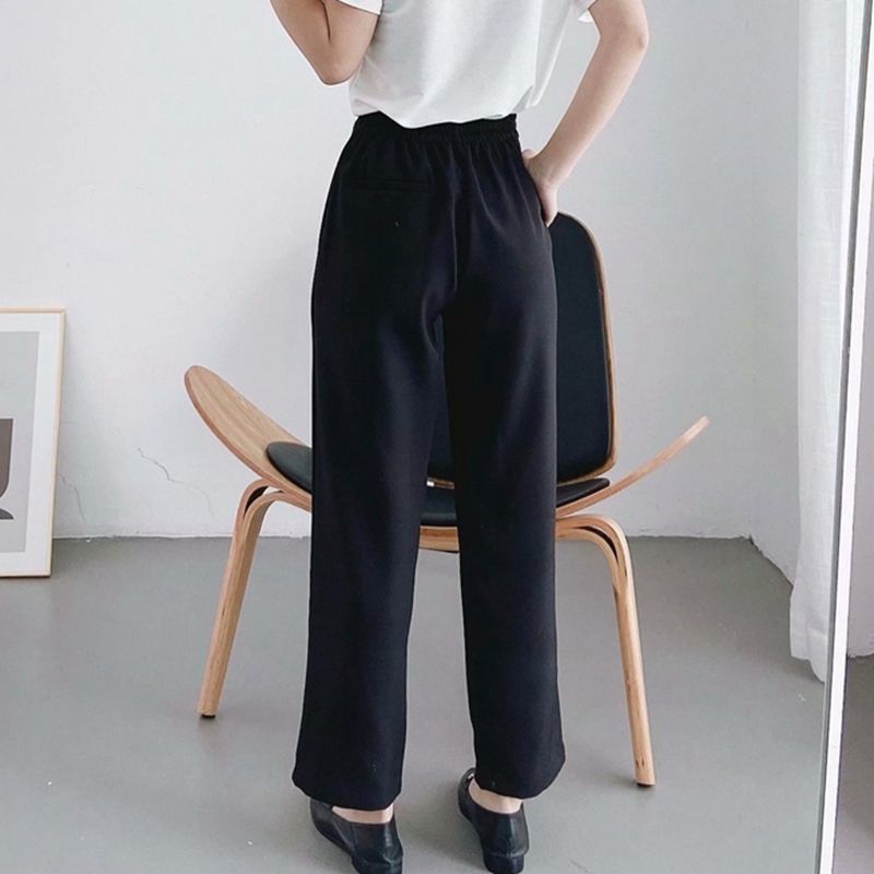 elegant women pocket straight trousers fashion ladies stylish high waist pants female vintage black pant girl chic 210430