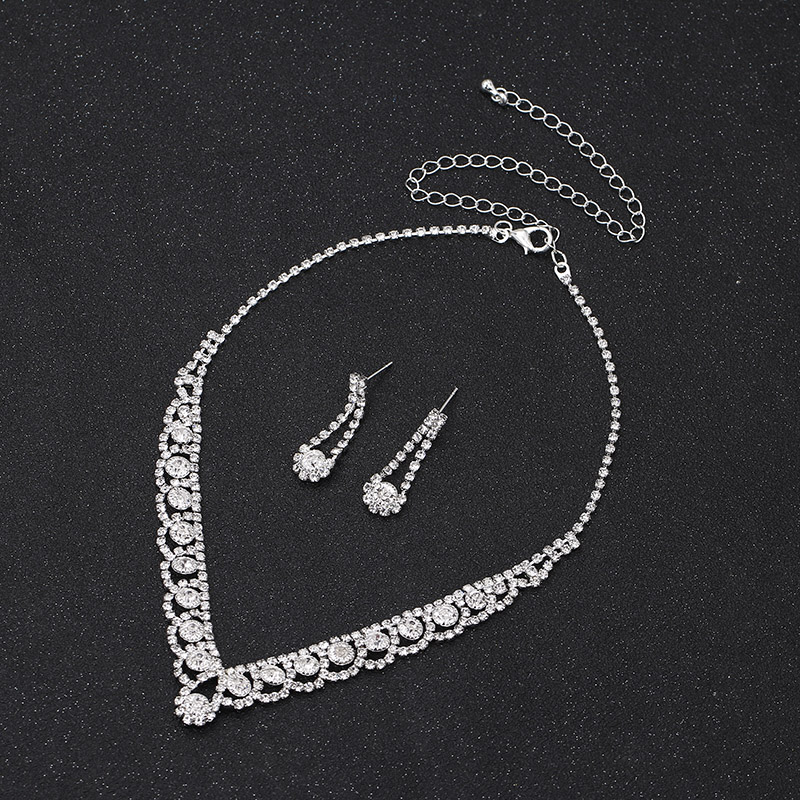 Rhinestone Crystal Bridal Jewelry Sets for Women Necklace Earrings Set Wedding Jewelrys Accessories