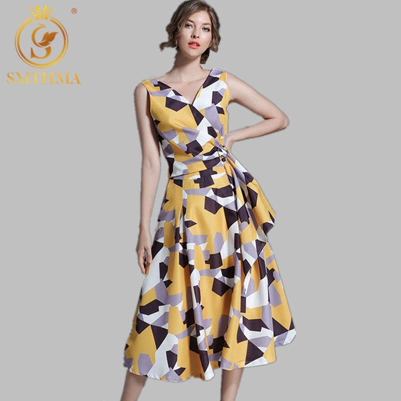 Arrival Summer Runway Womans Dresses Geometry Yellow Pattern Sleeveless V Collar Print Fashion Dress Vestidos 210520, Picture color
Arrival Summer Runway Womans Dresses Geometry Yellow Pattern Sleeveless V Collar Print Fashion Dress Vestidos 210520, Picture color