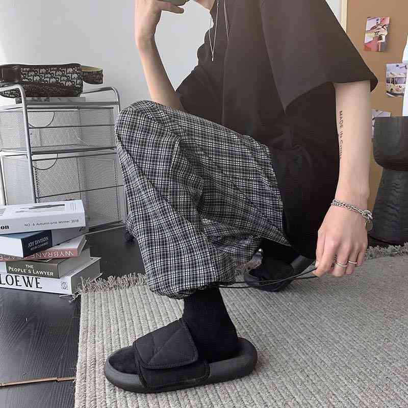 Wonder Spring Casual Pant Straight Plaid Vintage Wide Leg Korean Streetwear Long Trousers Bottom 210510