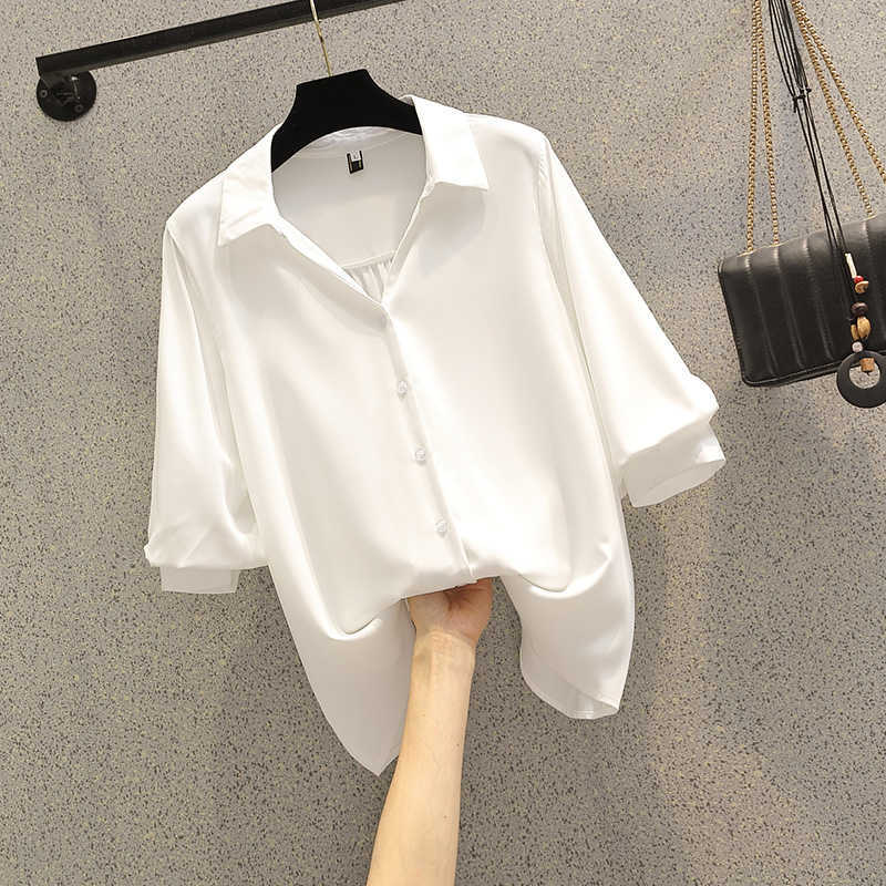 4XL Spring One Pocket Women White Blouse Female Shirt Tops 3/4 Sleeve Casual Turn-down Collar OL Style Women Loose Blouses 210604
4XL Spring One Pocket Women White Blouse Female Shirt Tops 3/4 Sleeve Casual Turn-down Collar OL Style Women Loose Blouses 210604