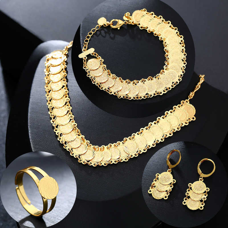 Classic Arab Coin Jewelry sets Gold Color Necklace & Bracelet Earrings Ring Middle Eastern for muslim women Coin Bijoux 210619, Resizable
Classic Arab Coin Jewelry sets Gold Color Necklace & Bracelet Earrings Ring Middle Eastern for muslim women Coin Bijoux 210619, Resizable