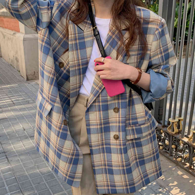Fashion Spring Women Blazers And Jackets Work Office Lady Suit Slim Business Hit Color Plaid Coat Female ZA5618 210427