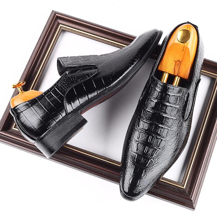 New England Pointed Business Fashion Crocodile Lines Tide Men's Shoes Low Help Classic Leather Shoes Casual Single Shoes