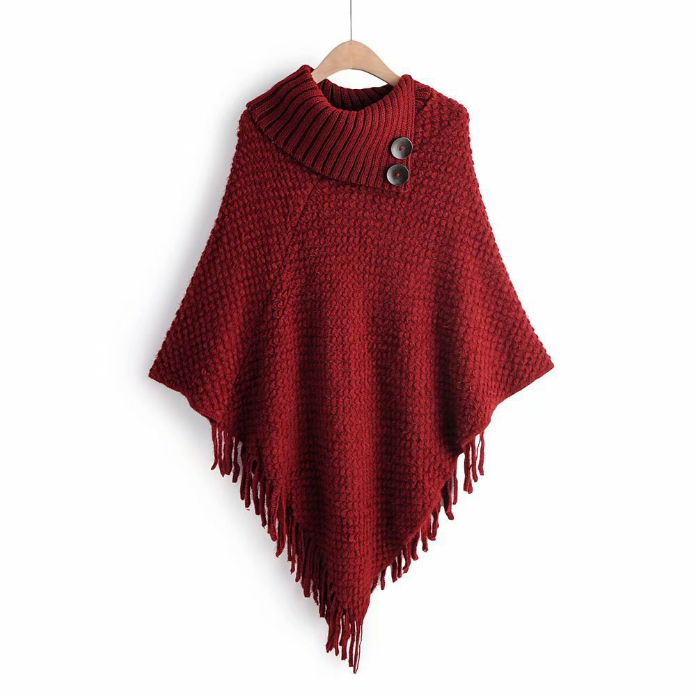Women Winter Korean Furry Soft Loose Turtleneck Sweater Tassel Cloak Casual Long Knit Poncho Harajuku 210428