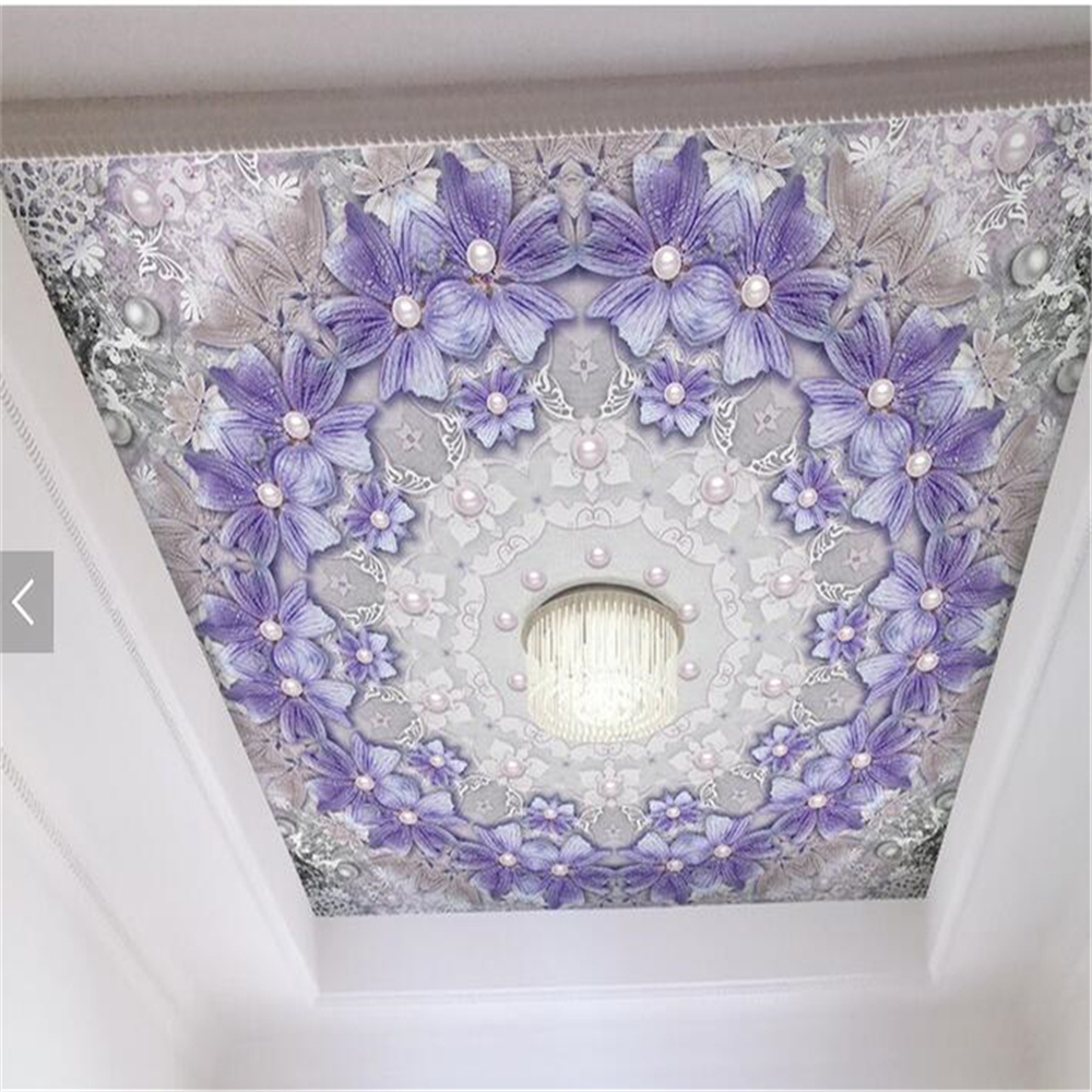 Custom wallpaper 3D papel de parede photo mural purple flowers pearl 3d ceiling wall living room wallpaper mural