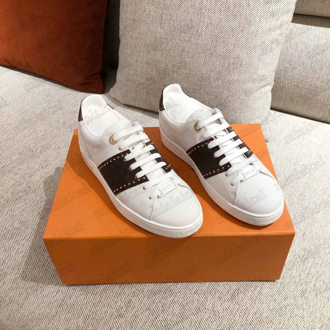 Classic FrontRow Womens Sneaker Designer White Leather Shoe Patent Monograms Coated Canvas Brown Flower Rubber Mens Runner Trainers Platform Casual Shoes, For box fees only;dont pay it alone