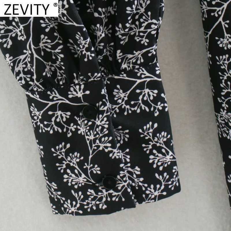 Zevity Women Fashion V Neck Digital Print Sashes Kneeth Dress Ladies Long Sleeve Chic Vestido Casual Retro Dresses DS4795 210603