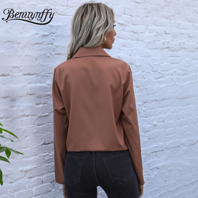 Turn-down Collar Pocket Front Drawstring Hem Women Shirts Spring Long Sleeve Female Solid Casual Tops Blouses 210510