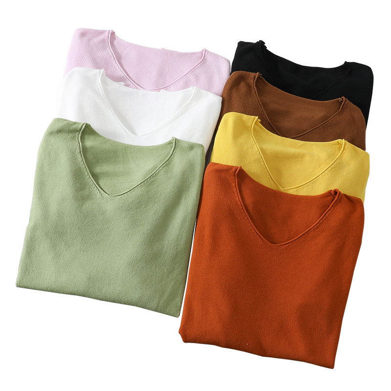 V Neck Sweater Women's Pullover Casual Slim Bottoming Sweaters Female Elastic Long Sleeve Tops Femme 7336 50 210427