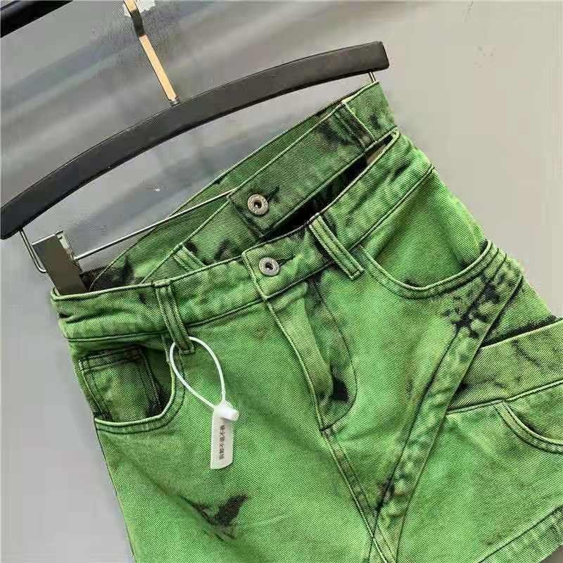 Arrival Summer European Style Women High Waist A-line Skirt Asymmetrical Cotton Denim Above Knee, Mini Skirts W336 210512