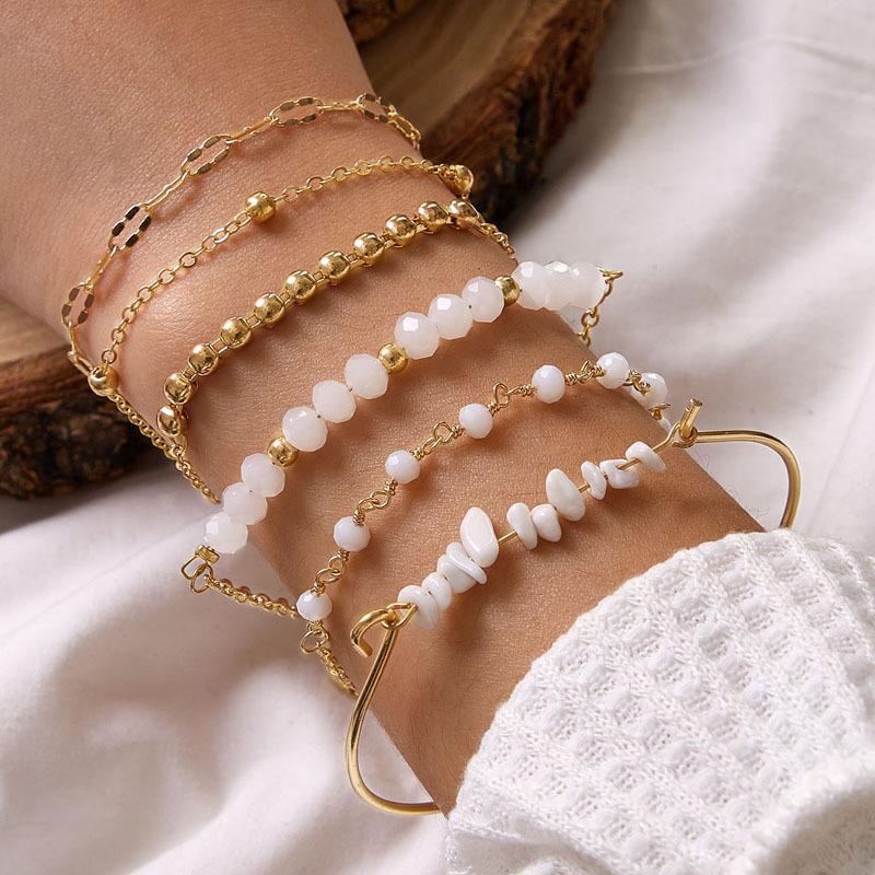 Charm Bracelets 6pcs/set Retro White Beaded Broken Stone For Women Fashion Multilayer Geometry Metal Bangle Set Jewelry 10095, Golden;silver
Charm Bracelets 6pcs/set Retro White Beaded Broken Stone For Women Fashion Multilayer Geometry Metal Bangle Set Jewelry 10095, Golden;silver
