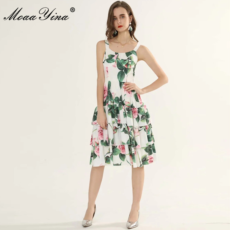 Fashion Designer dress Summer Women's Dress Spaghetti Strap Floral Print Cascading Ruffle Vacation Dresses 210524, White 
Fashion Designer dress Summer Women's Dress Spaghetti Strap Floral Print Cascading Ruffle Vacation Dresses 210524, White