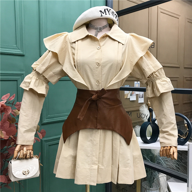 Sexy Shirt Dress Women Ruffle Long Sleeve Dresses Lady Korean Chic Vestidos with Belt High Street Fashin Robe 210519