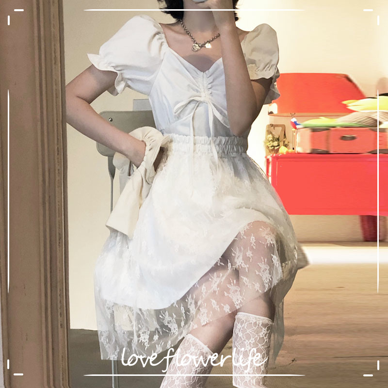 Korean Style Basic Vingate Dresses Women Bandage Design V-neck Elegant Casual Beach Dress Evening Chiffon Lace Summer Y2K 210521, White 
Korean Style Basic Vingate Dresses Women Bandage Design V-neck Elegant Casual Beach Dress Evening Chiffon Lace Summer Y2K 210521, White