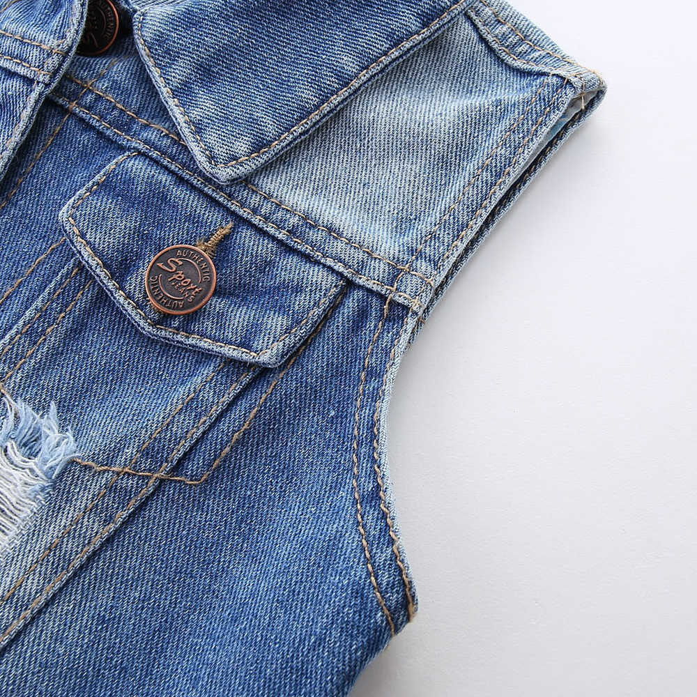 Mudkingdom Girls Vest Flower Embroidery Ripped Lapel Denim Jacket for Spring 210615
