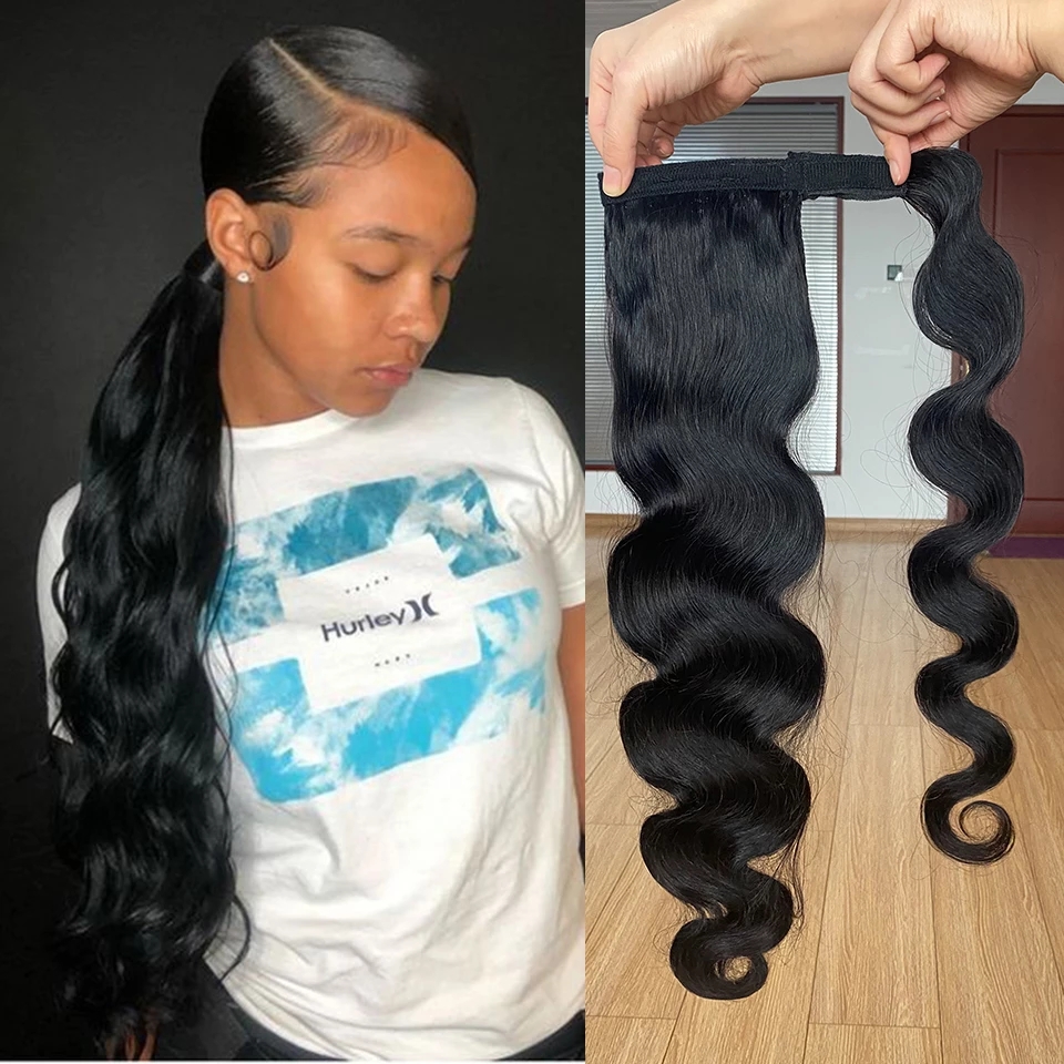 Wrap Around Ponytail Human Hair Brazilian Magic Paste Pony Tail Extensions Body Wave Remy Hairpieces For african Women 4colors 140g