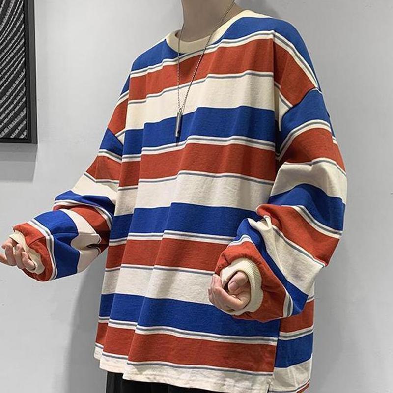 Men's T-Shirts Oversized Blue Red High Quality Fall Winter Casual Striped Loose Long Sleeve Men T Shirts Fashion Clothes Couples Korean 2021
Men's T-Shirts Oversized Blue Red High Quality Fall Winter Casual Striped Loose Long Sleeve Men T Shirts Fashion Clothes Couples Korean 2021