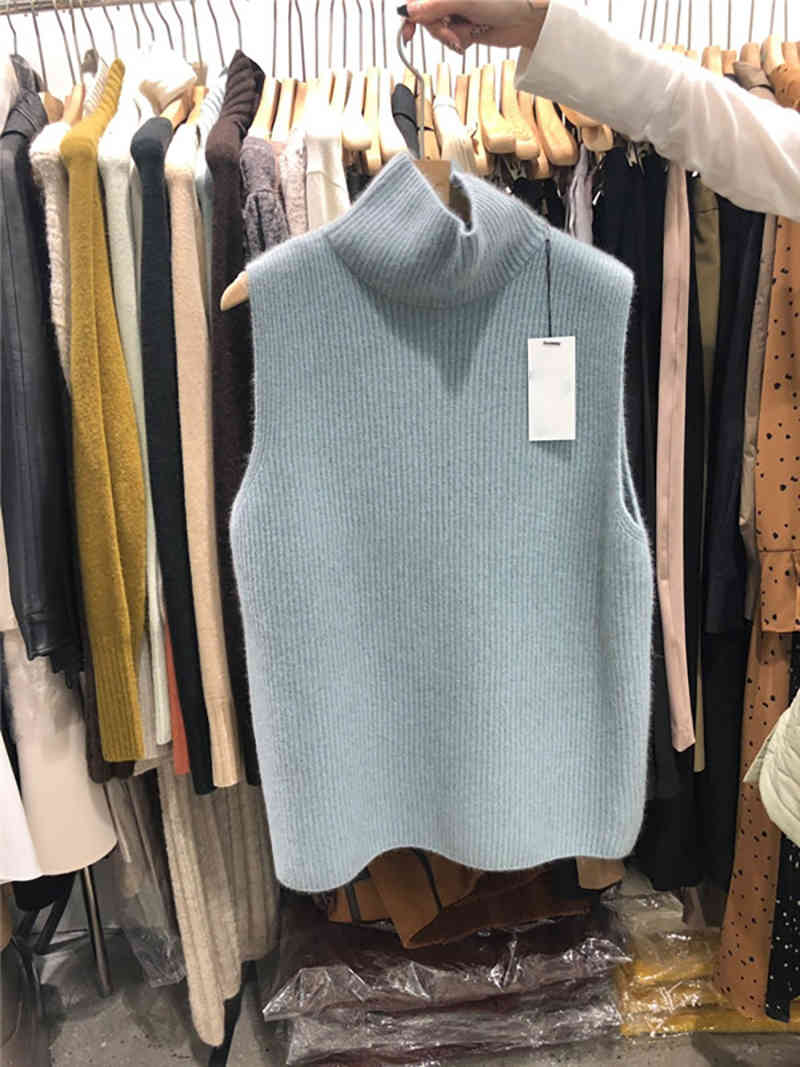 Nomikuma Elegant Turtleneck Pullover Sleeveless Sweater Causal New Knitted Tops Fashion Solid Korea Women Jumper 6D979 210427