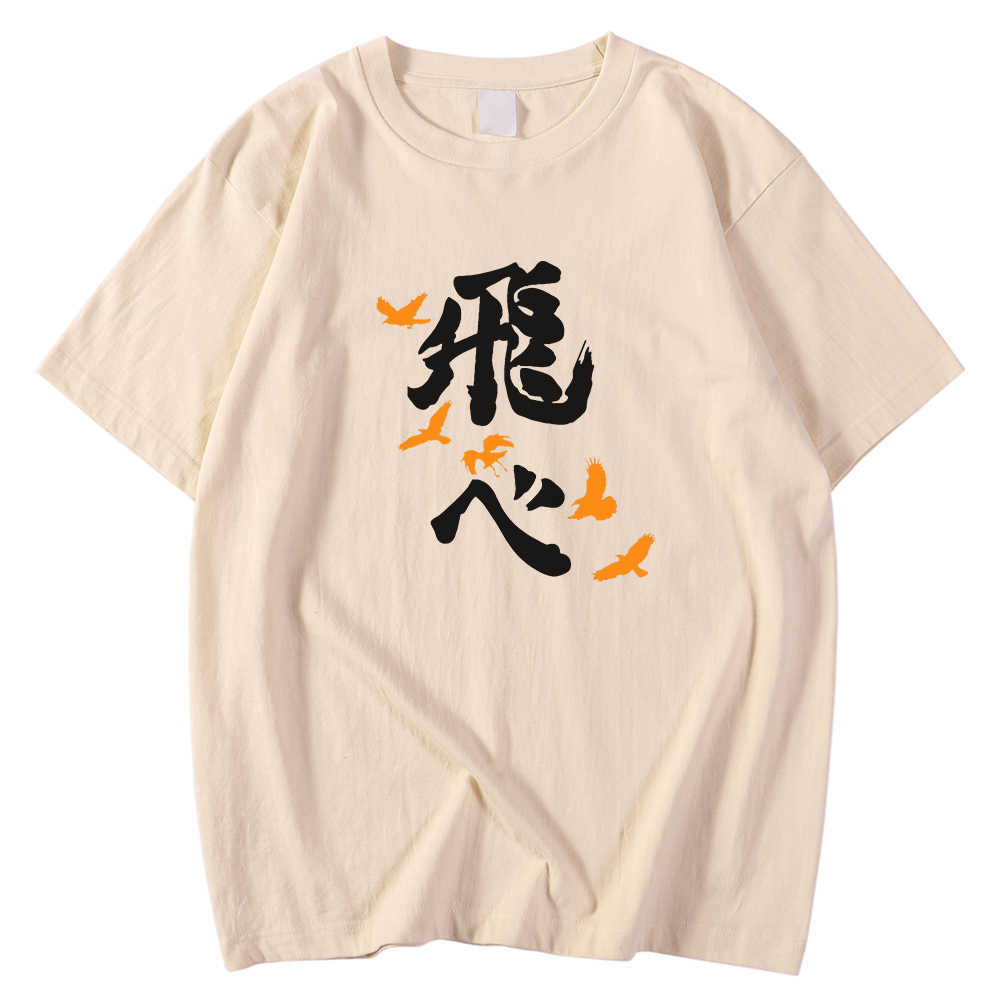 Short Sleeve Casual Men's T-Shirt Spring Summer T Shirt Japanese Cartoon Haikyuu Fly Print Top Crewneck Oversized Tee Shirts Man Y0809