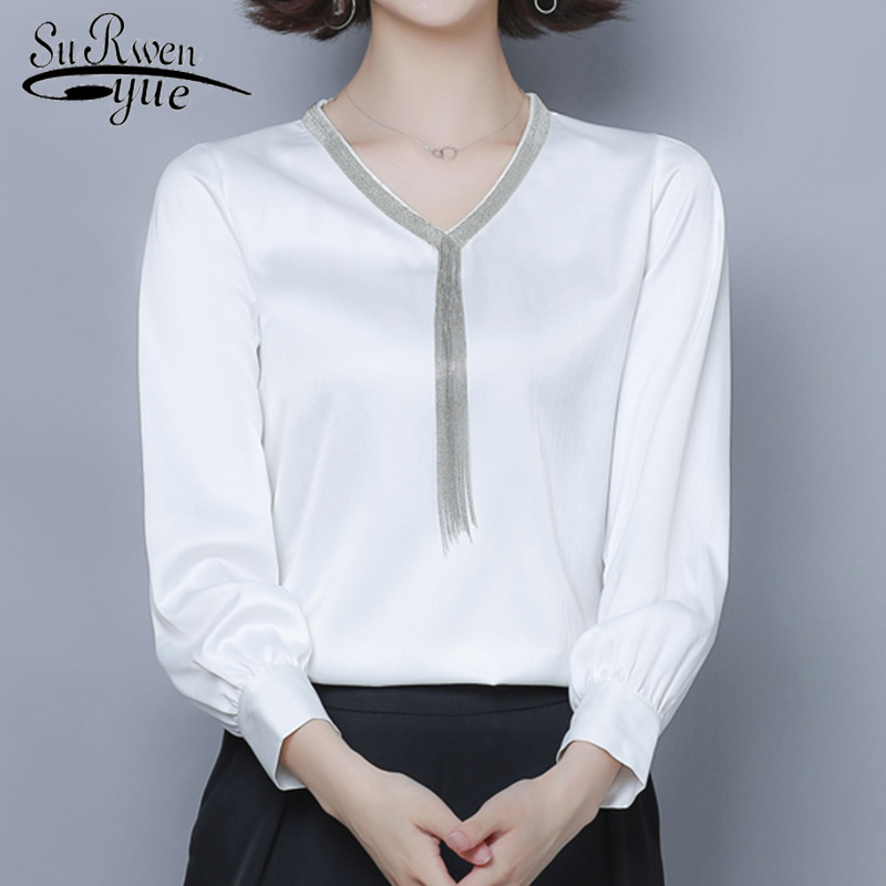 women blouse Tassel Shirt Women's Fashion Temperament Long Sleeve Slim Chiffon chemisier femme 6701 50 210427