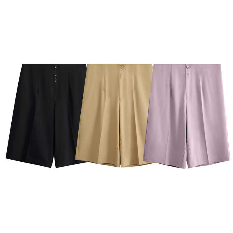 Minimalism Summer Women's Pants Streetwear Solid High Waist Straight Shorts Causal Trousers 12140569 210527